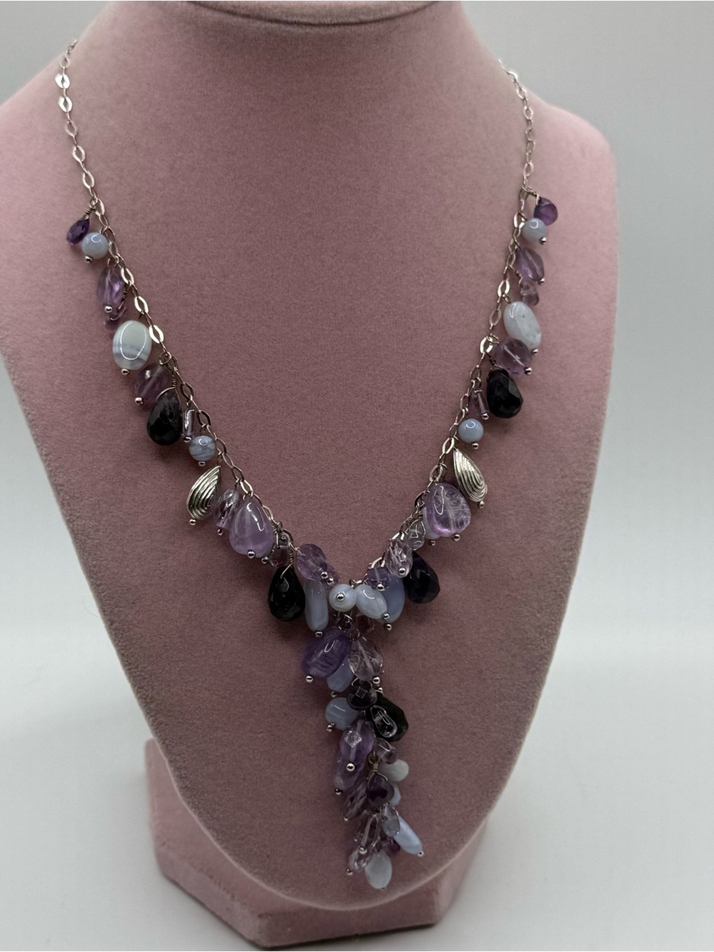 Lucas Lameth Sterling silver Amethyst and blue lace agate Beaded Necklace